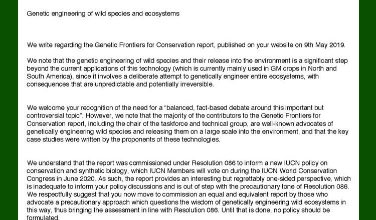 বন্য প্রজাতি ও ইকোসিস্টেমকে জেনেটিক ইঞ্জিনীয়ারিং নয়: আইইউসিএনকে পরিবেশবাদীদের চিঠি